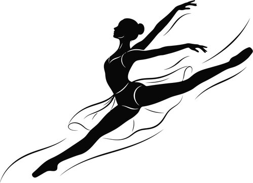 Ballerina silhouette against a white background depicts graceful movement and form