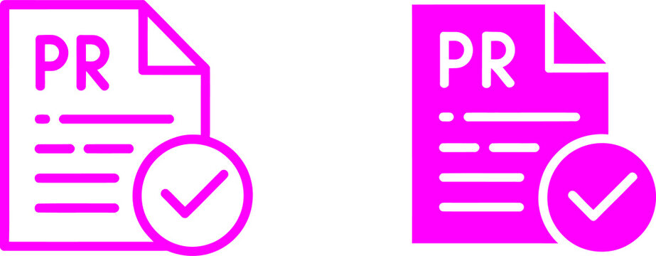 Two bright magenta icons representing public relations documents with checkmarks transparent background