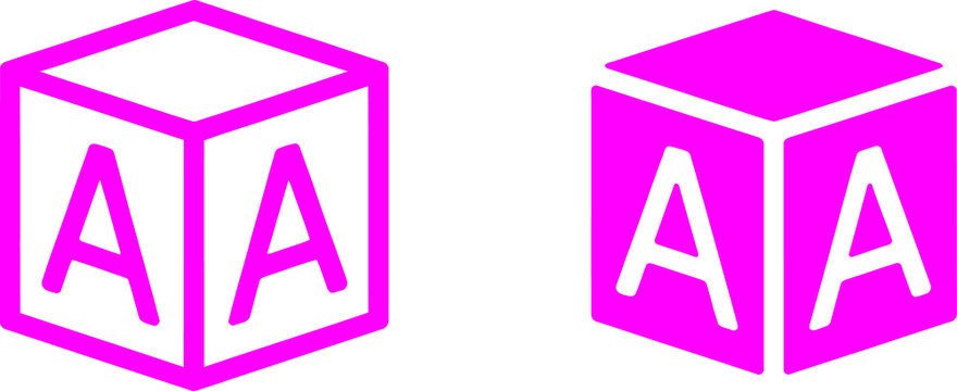 Two bright magenta neon cube icons featuring the letter a as a stylish geometric design element transparent background