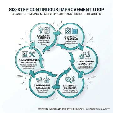 Six step continuous improvement loop infographic diagram