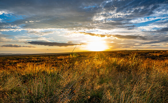 View of the North York Moors at sunset in Summertime