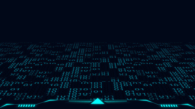 Digital landscape with binary code represents futuristic technology space. Digital landscape for data matrix software simulations. Digital landscape background for virtual reality tech.