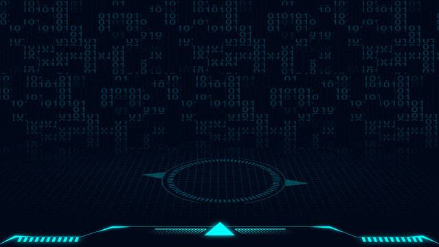 Digital interface with binary code represents futuristic technology software. Digital interface for data matrix tracking display. Digital interface background for advanced cyber computing.