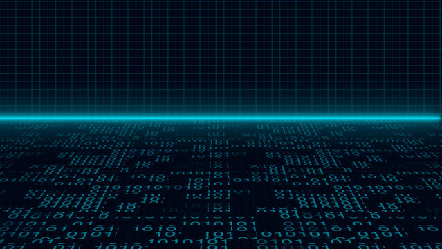 Grid and binary code pattern with horizontal line represents futuristic technology. Grid and binary code pattern for cyber data layout. Grid and binary code pattern background for info.