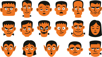 Obraz premium Set of diverse cartoon male faces showing various emotions and expressions for character design and illustration projects