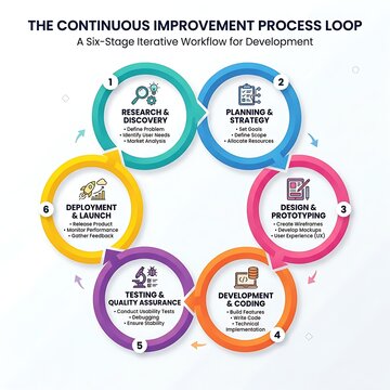 Six stage continuous improvement process loop infographic