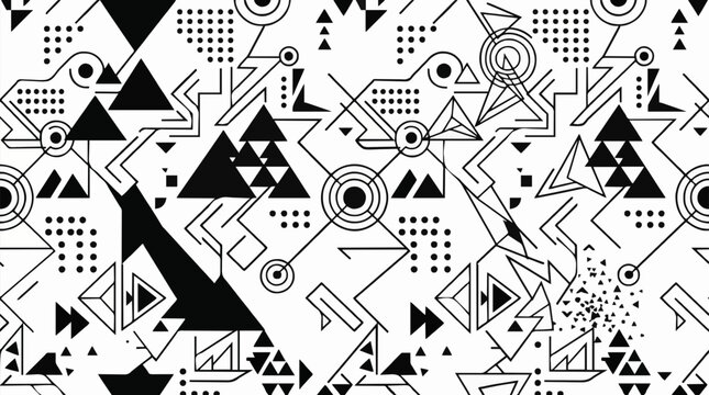 Dynamic abstract triangle and dot geometric pattern transparent monochrome vector