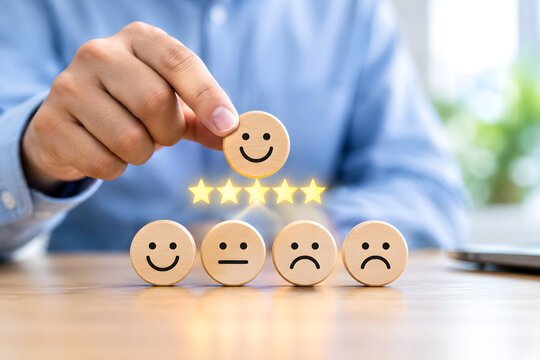 Five Star Customer Feedback Rating with Satisfaction Faces