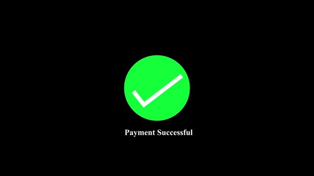 Green checkmark oval expands with payment successful text
