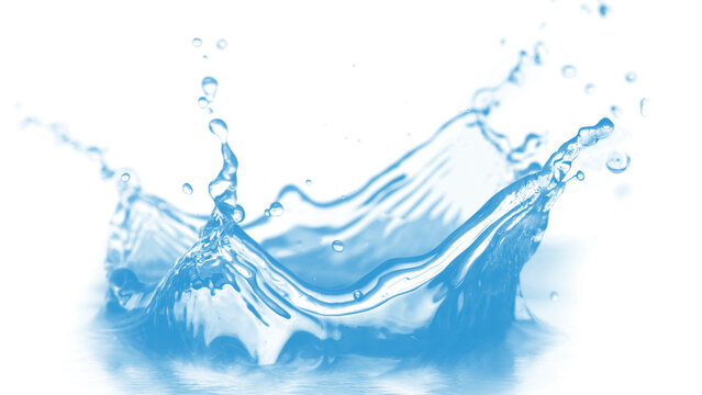 Water splash and droplets in blue color