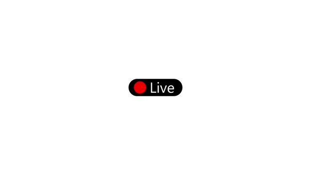 Live streaming broadcast icon with blinking red recording indicator for digital media and social button
