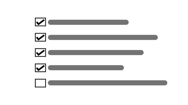 Animated checklist selection process with checkmarks appearing on white background, task animation