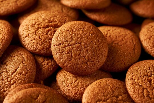 Fresh cookies are piled together on a table at a home kitchen in the afternoon light