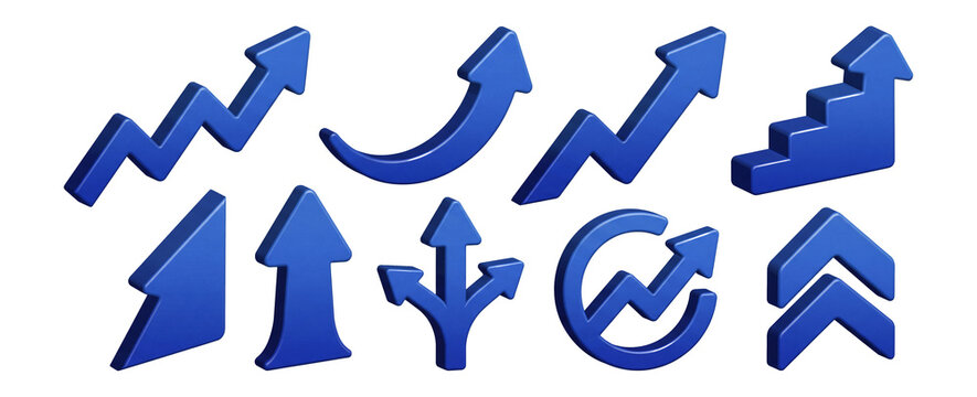 Business Growth Arrows in Glossy Blue 3D Style