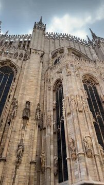 Gothic facade of Milan Duomo cathedral in Italy