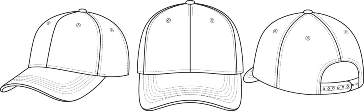 Baseball Cap Multiple Angles Technical Fashion Flat Sketch