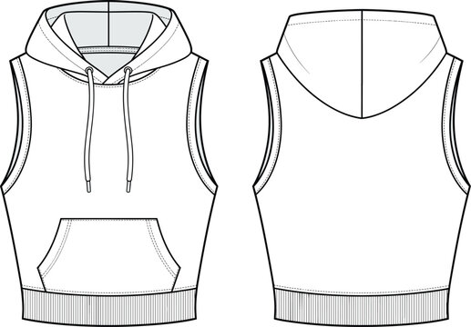Sleeveless Hoodie Vest Technical Fashion Flat Sketch Front Back