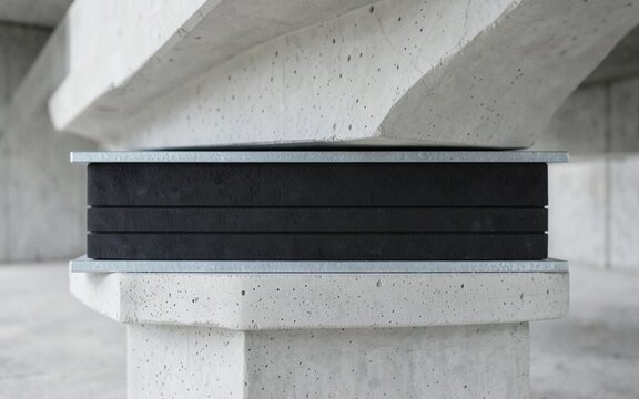 Laminated elastomeric bridge bearing between concrete beam and pier cap