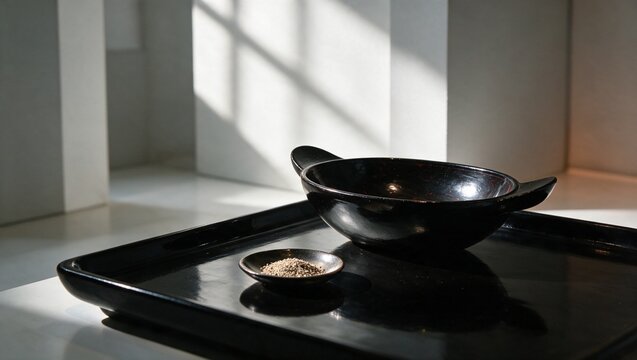 Han Dynasty Black Lacquer Ear Cup on Tray Museum Display