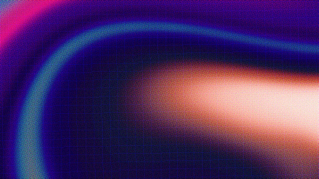Abstract digital background with vibrant neon light curves and a retro halftone dot pattern