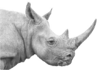 rhino rhinoceros horn halftone head safari wildlife animal mammal fauna vector illustration graphic africa mascot vintage retro emblem © Josnara