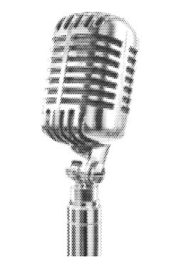 microphone mic vocal halftone audio sound music studio broadcasting podcast vector illustration graphic radio singing vintage retro poster
