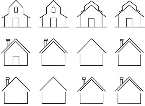 House Outline Icon Set Minimalist Line Art Real Estate Vector Graphic