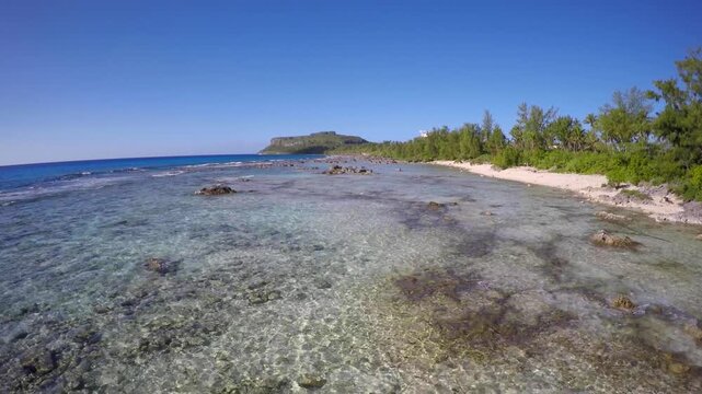 Aerial drone footage, island coast, Rota, Mariana Islands