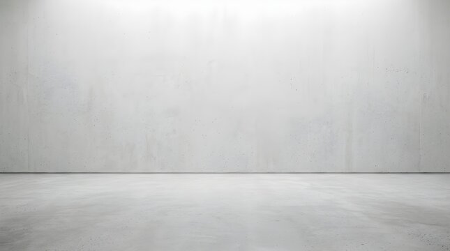 Empty minimalist room with smooth light gray concrete wall and floor isolated on white background
