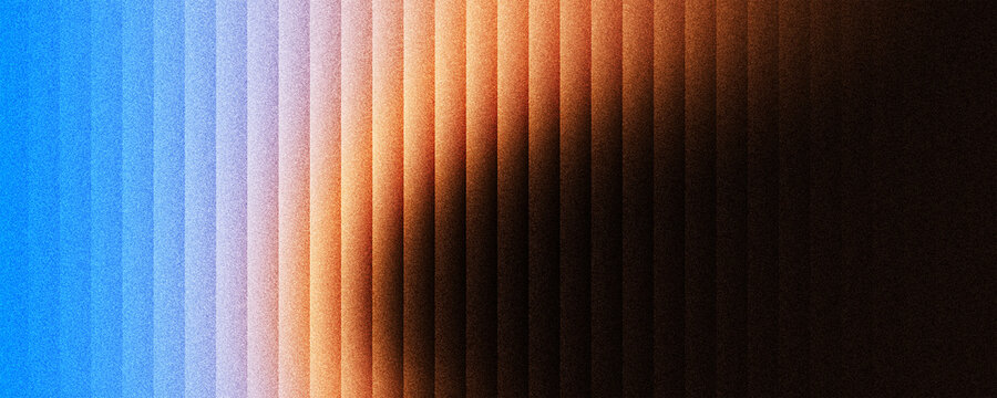 Grainy reeded glass vertical striped gradient background, glowing blue to copper refracted glass blend, noise texture header, poster, wallpaper design