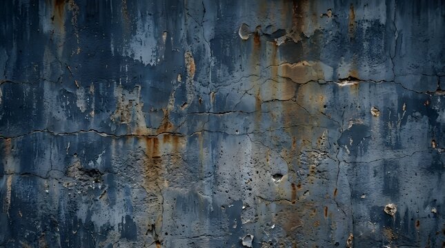 Old weathered concrete wall with cracks and rust stains, textured grunge background