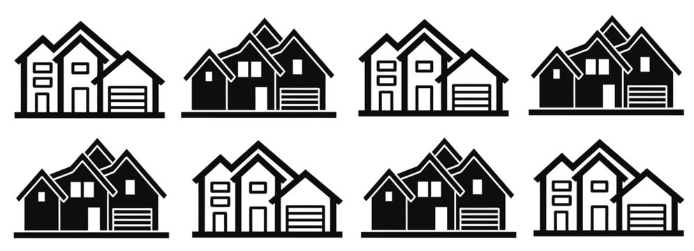 Real Estate Modern Suburban House Logo Vector Set