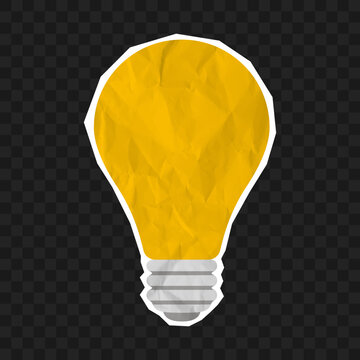 Cut-out scrapbook light bulb made from crumpled paper texture. Light bulb collage element from paper. Concept of business idea, startup and innovation. Transparent background. Vector.