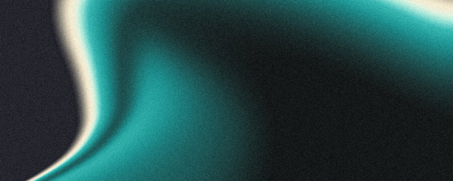 Dark cyan blue grainy background blurred glowing liquid wave shape on dark backdrop, noise texture header, poster, wallpaper, banner design