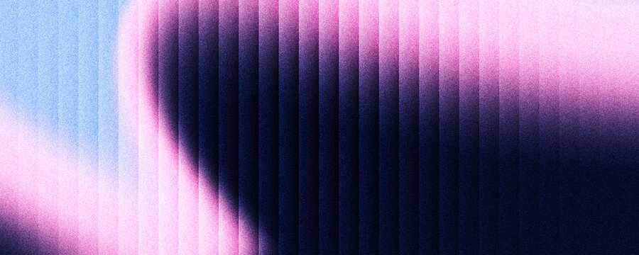 Grainy reeded glass vertical striped gradient background, glowing pink blue refracted glass blend, noise texture header, poster, wallpaper design