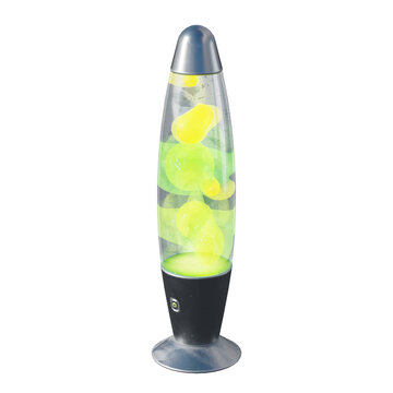 A classic retro style lava lamp with bright yellow and green liquid isolated on a white background.