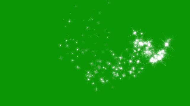 Glowing glitter trail animation, fairy dust wand glitter stars trail transition, pixie dust path, magic dust, fairy sparkle stars, white glitter wand sparkles on green background. 4K video
