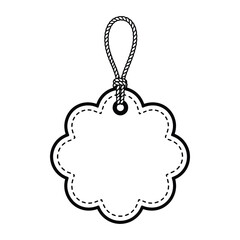 Fototapeta premium Blank Scalloped Flower Price Tag Vector Design - Black and White Stitched Flower Hanging Label Icon with String Loop for Retail, Product Packaging, and Gift Tagging