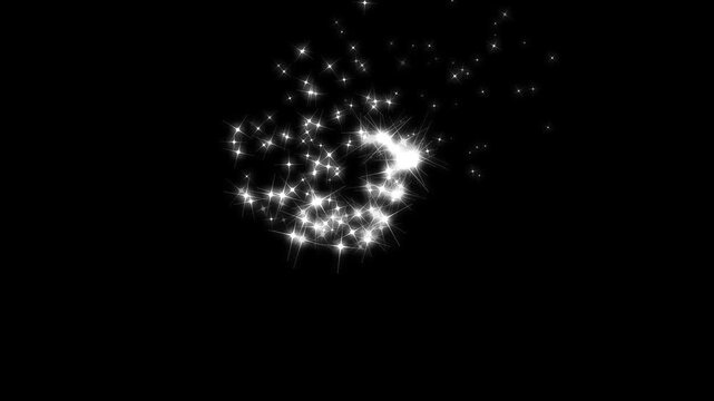 white twinkling stars line, magic dust and pixie dust path, magic glitter sparkle trail, Luxury white glitter sparkles line trail animation, cartoon doodle sparkles on black screen. 4k video