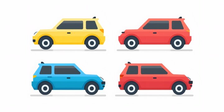 Set of flat design suv cars showing various colors and models