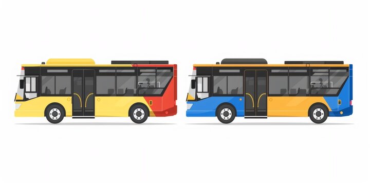 City public transport buses vector flat illustration