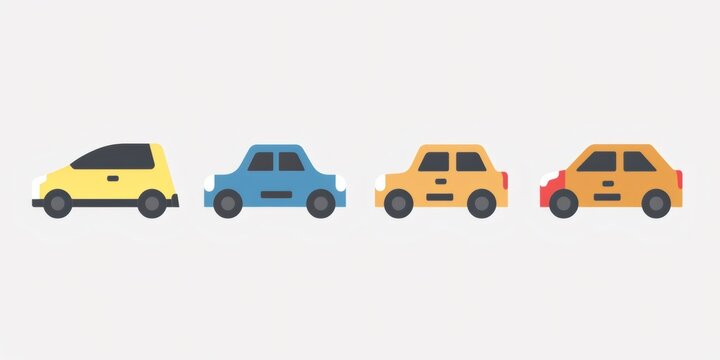 Four different colored cars driving together illustration