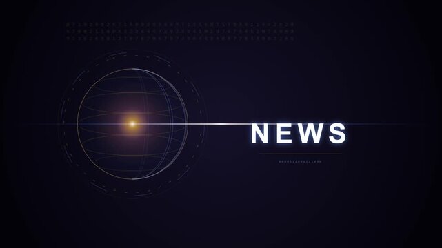 Digital news broadcast motion graphic with glowing globe and abstract lines on a dark background for television media and global information reporting 4K Motion Video