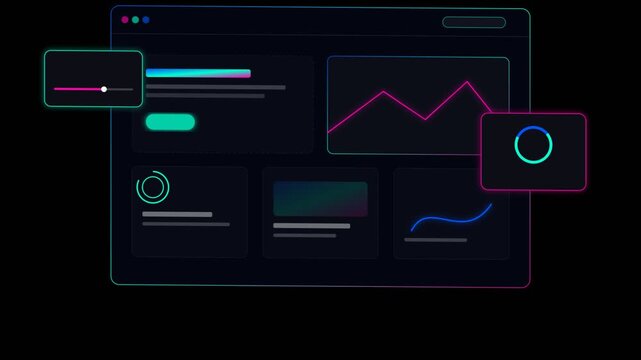 Conceptual visualization of scrollytelling interface with wireframe elements and interactive design engine showcasing analytics and features.