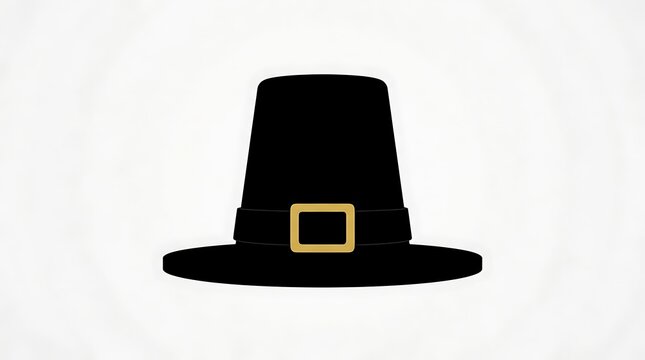 Traditional black pilgrim hat with a golden buckle isolated on a white background