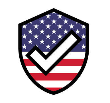 American Flag Shield with Check Mark, USA Security Protection and Verified Approval Symbol