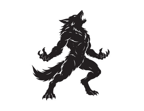 Fierce werewolf howling silhouette vector graphic illustration for spooky Halloween themes.