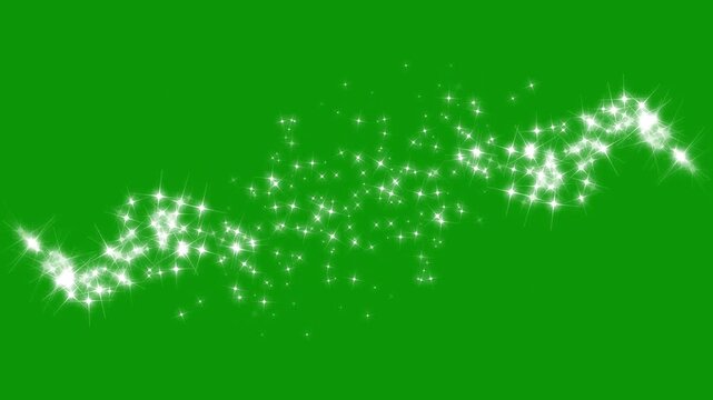 Twinkling glitter stars with glowing magic dust and sparkling fairy trails, twinkling starlight particle line animation, glowing doodle stars and confetti burst on green screen. 4K video