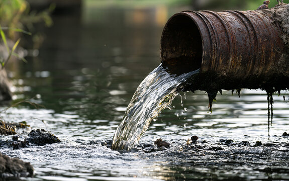 Waste pipe or drainage polluting environment. The drain carries sewage. Dirty water discharging directly in river