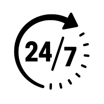 24 7 icon, black glyph vector symbol for web and app interface design